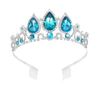 KEUKORZ Blue Princess Crown with Combs Cute Costume Tiara Hair Accessories Birthday Party Gifts Halloween Cosplay, Silver and Blue, 1 Count (Pack of 1)