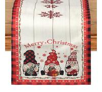 KEUKORZ Christmas Table Runner 183 x 33 cm, Red Linen Christmas Dinner Table Runners with Red Snowflake and Dwarf, Xmas Centrepiece Party Decorations