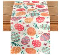 KEUKORZ Happy Easter Linen Table Runner Spring Easter Egg Decoration Farmhouse Home Dining Room Kitchen Table Decor (33×180cm)