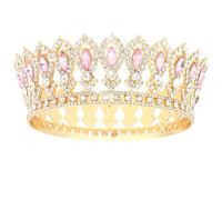 KEUKORZ Pink Gold Tiara for Women - Diamond Round Crown for Wedding Women- Fashion Shinning Rhinestone Headband Accessory for Queen Princess Bride Wedding Party Prom Decoration (1pc, Pink Gold)