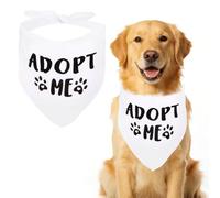 KEUKORZ White Dog Bandana Adopt Me, Adjustable Pet Neckerchief Scarf for Medium Large Dogs, Breathable Dog Bandana Accessory for Pets