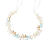 KEUKORZ White Flower Headbands - 1Pc Colorful Floral Hairbands Crown Hair Wreaths Decorated with Pearls Rhinestone- Festival Outfits Hair Accessories for Women Girls, Wedding, Party