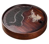 KEuLen Bamboo Chinese Gongfu Tea Tray, Round Serving Tea Tray, With Water Storage Drainage, For Home Office Kitchen Utensil Tea Accessory(38cm)