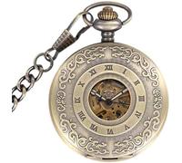 KeuLen Vintage Pocket Watch,Pocket Watch with Chain for Men Women,Classic Carved Roman Hollow Automatic Mechanical Pocket Watch Flip Retro Men and Women Gift Pocket Watch