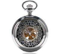 KeuLen Vintage Pocket Watch,Pocket Watch with Chain for Men Women,Fashion Silver Steel Steampunk Mechanical Men Women Necklace Clock Gift Vintage Hollow Pocket Watch