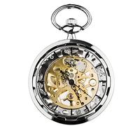 KeuLen Vintage Pocket Watch,Pocket Watch with Chain for Men Women,Mens Pocket Watches Alloy Steampunk Retro Mechanical Retro Hollow Gang Gear Necklace (Color : Silver)