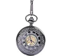 KeuLen Vintage Pocket Watch,Pocket Watch with Chain for Men Women,Pocket Watch Pattern Retro Vintage Quartz Numerals Pocket Watch for Xmas Black