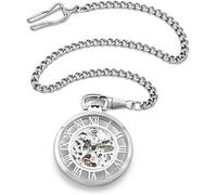 KeuLen Vintage Pocket Watch,Pocket Watch with Chain for Men Women,Silver White Mechanical Pocket Watch Fashion Hollow High-end Wall Chart Retro Cover Men and Women Mechanical Pocket Watch