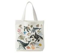 KEUSPI Coastal Beach Tote Bag for Women, Ocean Themed Gifts, Marine Biology Nautical Canvas Tote Bag, Ocean Sea Life Animal Whale Shark Reusable Shopping Grocery Bags