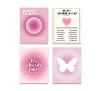 KEUSPI Daily Affirmations Heart Divine Feminine Pink Aura Energy Gradient Y2K Minimalist Wall Art Poster Prints for Bedroom Dorm Decor,Spiritual Decorations Posters Unframed 8x10 Inches Set of 4