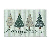 KEUSPI Green Christmas Tree Door Mat, Preppy Merry Christmas Welcome Mats for Home Outdoor Indoor Entrance, Green Striped Xmas Tree Doormat for Front Door Porch Entryway, 17x30 Inches