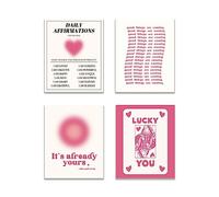 KEUSPI Trendy Retro Y2K Pink Gradient Aura Daily Affirmations Lucky You Its Already Yours Preppy Poster Prints For Dorm Decor, Trendy Decorations Prints Wall Art Unframed 8x10 Inches Set of 4 (8x10