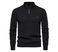 keusyoi Autumn Zipper Pullover Sweaters for Men Warm Winter Stand Collar Knitted Sweater Men Long Sleeve Knit Pullover Black