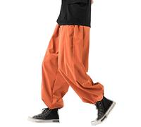 keusyoi Mens Drawstring Harem Pants Men’S Baggy Jogging Pants Men Drop Crotch Wide Leg Pants Male Casual Loose Trousers Orange