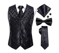keusyoi Mens Silk Vests Red Waistcoat Tie Bowtie Hanky Cufflinks Set Waist Jacket For Men Wedding Office Tuxedo Vest