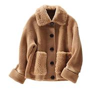 keusyoi Womens Short Fur Coat Female Warm Fur Jacket Lady Casual Loose Lamb Shearling Teddy Outerwear