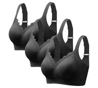 Keuvium 3-Pack Non Wired Bras for Women UK Adjustable Thin Strap Wireless Bras for Women Plus Size Full Coverage Firm Support Bra High Impact Super Gather Leisure Everyday Minimiser Bra Black