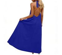 Keuvium Backless Cami Dresses for Women Solid Color Casual Summer Holiday Dresses for Women Sleeveless Long Maxi Casual Sundress Ladies Flowy Open Back House Dress Long Sundress with Back Tie