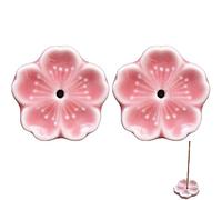 Keuyeo 2 Pcs Japanese Ceramic Cherry Blossom Incense Stick Holder Incense Burner Holder Unique Catcher Inscent Tray Decorative Gift Home Decor