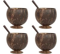 Keuyeo 4 Pcs Coconut Cups with Spoon, Polished Coconut Shell Cups, Natural Coconut Shell Bowls Set for Vegan Organic Salad, Dessert