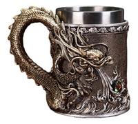 Keuyeo 600ml Vintage Dragon Beer Tankard 304 Stainless Steel Medieval Beer Stein Cup Resin Coffee Beer Mug for Party Bar