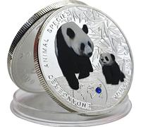 Keuyeo Lucky Chinese Embossed Panda Commemorative Coin Traditional Silver Foil Coin with Rhinestone Protective Art Collectable Gift
