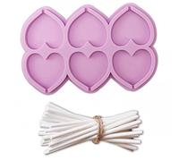 Keuyeo Silicone Lollipop Mold 6-cavity Heart Lollipop Mould Trays Reusable Diy Candy Chocolate Sucker Molds with 20 Hard Sticks