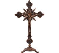 Keuyeo Standing Cross Decor Crucifix with Base 10" Metal Jesus Christ Catholic Religious Crucifix Wall Table Home Chapel Decor