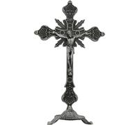 Keuyeo Standing Cross Decor Crucifix with Base 10" Metal Jesus Christ Catholic Religious Crucifix Wall Table Home Chapel Decor
