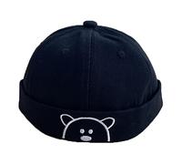 Keuyeo Vintage Boy Docker Cap Cartoon Bear Brimless Hat Kids Breathable Cotton Beanie Hats Solid Spring Landlord Sailor Cap