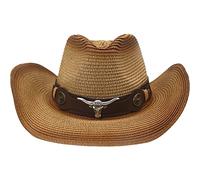 Keuyeo Western Cowboy Straw Hat Foldable Windproof Rope Cap Men's and Women's Summer Wide Brim Outdoor Beach Sun Hat