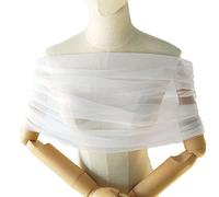 Keuyeo Women Pleated Tulle Sheer Wrap Wedding Bridal Off the Shoulder Stole Elegant Formal Shawl with Button Customizabl