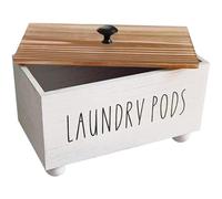 Keuyeo Wooden Laundry Pods Container, Multi-function Fabric Softener Storage Box Washing Capsules Organizer for Laundry Room