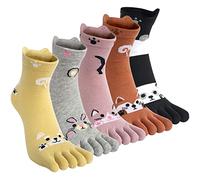Kevaler Womens Sports Socks Toe Socks Cotton Five Finger Crew Socks Cute Novelty Interesting Animal Cartoon Pattern Colourful for Sports Running, UK 3-8, 5 Pairs