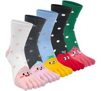Kevaler Womens Toe Socks Cotton Five Finger Crew Socks Novelty Mid-Calf Socks Cute Animal Fruit Stripe Pattern Sports Socks Running Socks UK 3-8, 5 Pairs