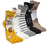 Kevaler Womens Toe Socks Cotton Five Finger Crew Socks Novelty Mid-Calf Socks Cute Animal Fruit Stripe Pattern Sports Socks Running Socks UK 3-8, 5 Pairs