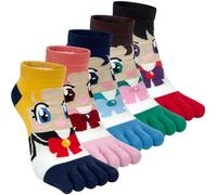 Kevaler Womens Toe Socks Cotton Five Finger Crew Socks Short Length Ankle Socks Cute Animal Fruit Pattern Novelty Sports Socks Running Socks, UK 4-8, 5 Pairs