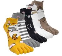 Kevaler Womens Toe Socks Cotton Five Finger Crew Socks Short Length Ankle Socks Cute Animal Fruit Pattern Novelty Sports Socks Running Socks, UK 4-8, 5 Pairs