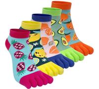 Kevaler Womens Toe Socks Cotton Five Finger Crew Socks Short Length Ankle Socks Cute Animal Fruit Pattern Novelty Sports Socks Running Socks, UK 4-8, 5 Pairs