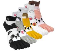 Kevaler Womens Toe Socks Cotton Five Finger Crew Socks Short Length Ankle Socks Cute Animal Fruit Pattern Novelty Sports Socks Running Socks, UK 4-8, 5 Pairs
