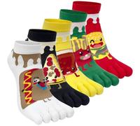 Kevaler Womens Toe Socks Cotton Five Finger Crew Socks Short Length Ankle Socks Cute Animal Fruit Pattern Novelty Sports Socks Running Socks, UK 4-8, 5 Pairs