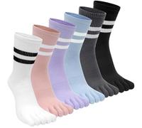 Kevaler Womens Toe Socks Tennis Socks Cotton Retro Striped Socks Five Finger Crew Socks Running Socks Classic for Daily Life, Fitness, Yoga, Sports, Workout, UK 4-8, 6 Pairs