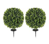 Kevalo Set Of 2 Artificial Boxwood Ball Bushes With Ground Stakes For Garden And Balcony Use 40cm