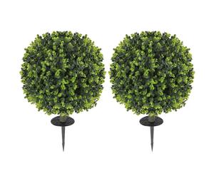 Kevalo Set Of 2 Artificial Boxwood Ball Bushes With Ground Stakes For Garden And Balcony Use 40cm