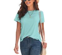 KevaMolly Basic T Shirts for Women UPF 50+ Short Sleeve Casual Summer Tops Trendy Solid Loose Fit Crew Neck Tees Tshirt, Z-light Blue, M