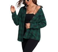 KevaMolly Plaid Flannel Shirts for Women Loose Fit Boyfriend Button Down Shirt Long Sleeve Casual Flannel Blouse Tops, Z Green Black, L