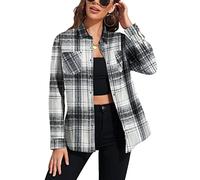 KevaMolly Plaid Long Sleeve Flannel Shirts for Women Loose Fit Boyfriend Button Down Shirt Casual Flannel Blouse Tops, Z10 Black White, L