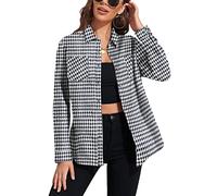 KevaMolly Plaid Long Sleeve Flannel Shirts for Women Loose Fit Boyfriend Button Down Shirt Casual Flannel Blouse Tops, Z6 Black White, XL