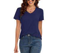 KevaMolly V Neck Basic T Shirts for Women UPF 50+ Short Sleeve 2024 Summer Trendy Tops Solid Casual Loose Fit Tee Shirt, Z Navy, L
