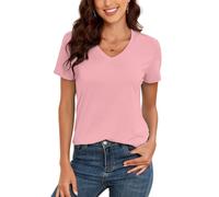 KevaMolly V Neck Basic T Shirts for Women UPF 50+ Short Sleeve 2025 Summer Trendy Tops Solid Casual Loose Fit Tee Shirt, Pink, L